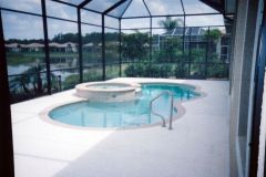 Screened cage, raised spa, pool resurface interior, coping, tile and deck