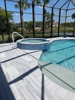 marble deck, spa, tan shelf, tile and interior